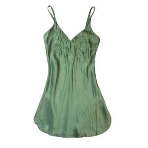 Victoria’s Secret Gold Label Embroidered 100% Silk Green Slip Dress Forest Fairy